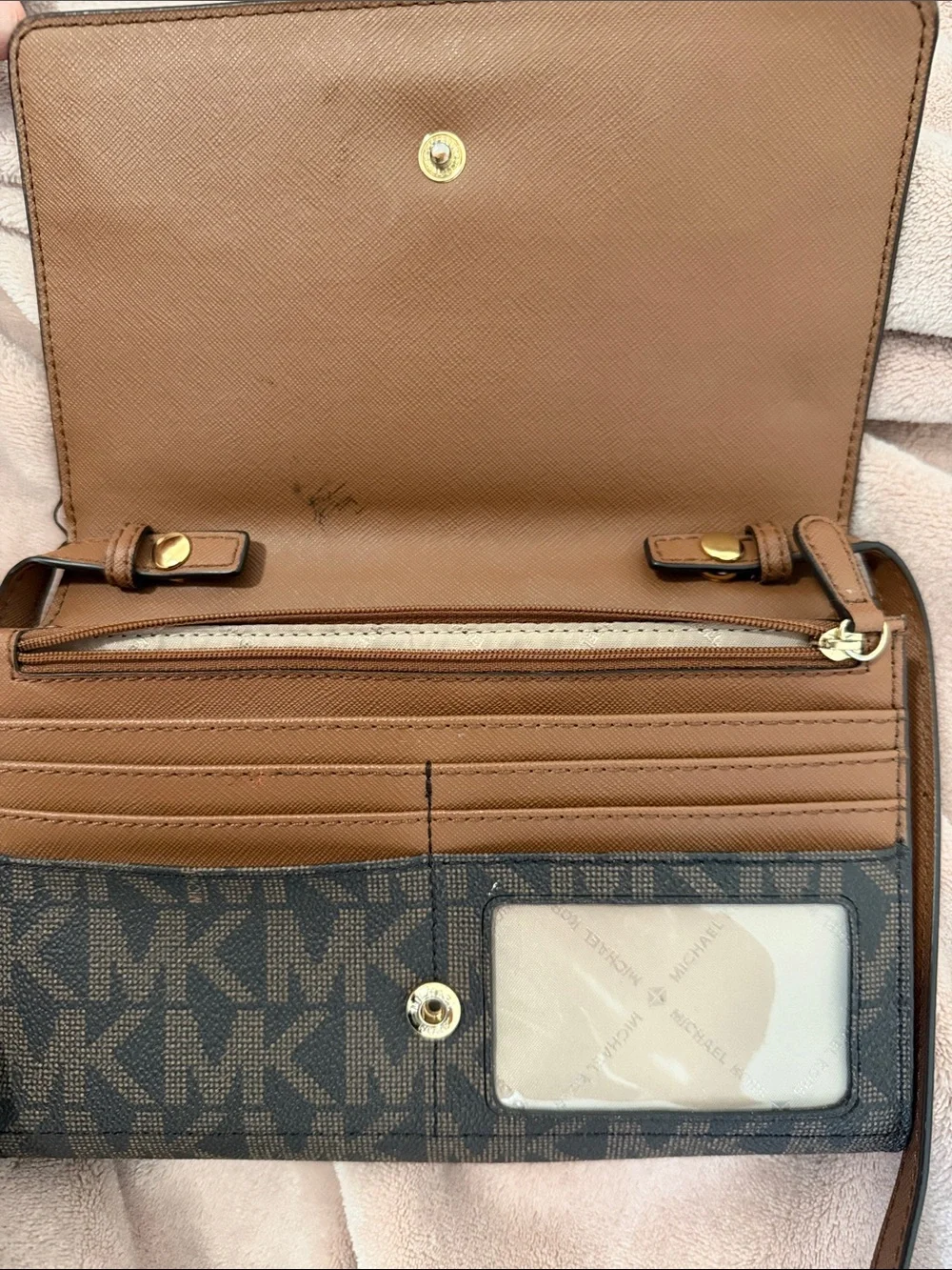 Michael Kors Brown and Dark Brown MK Signature Messenger Bag